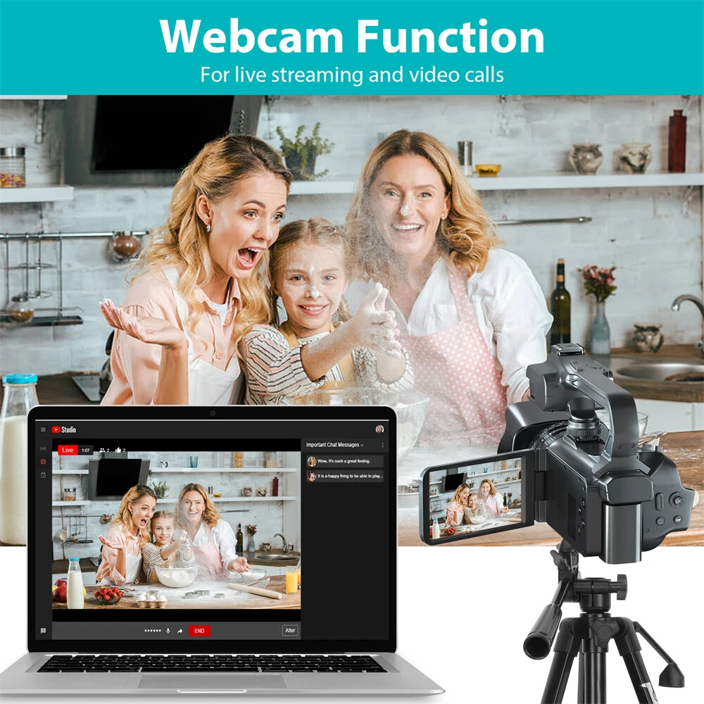 Ekleva Đầy Đủ 4K Máy Quay 64MP phát trực tiếp Chuyên Nghiệp máy quay video kỹ thuật số Streaming tự động lấy nét Nhiếp Ảnh Vlog Ghi 4 "Màn Hình Cảm Ứng