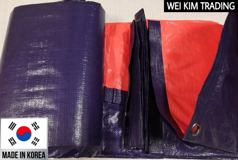 Kanvas 20x20 Biru Oren Korea GradeA Biasa PE Tarpaulin Sheet Outdoor Construction Renovation Floor Cover Hardware Canopy Tent Side Wall Shield Waterproof with Grommets Eyelets. Kain Kanopi Khemah Kanvas Biru Oren Tapak Binaan Sidewall