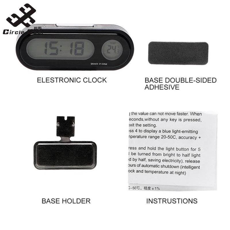 Circle Cool Car Mini Electronic Clock Time Watch Auto Dashboard Clocks Luminous Thermometer Black Digital Display Car Accessories