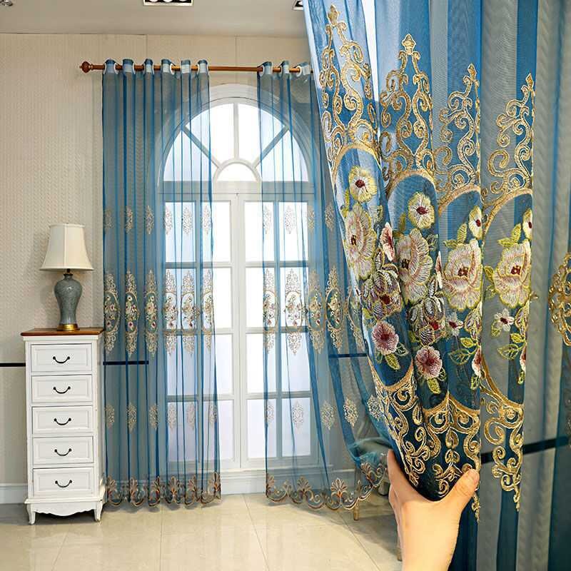 Hàng Có Sẵn Rèm Cửa Sang Trọng Châu Âu Vải Tuyn Thêu Tinh Tế Cho Phòng