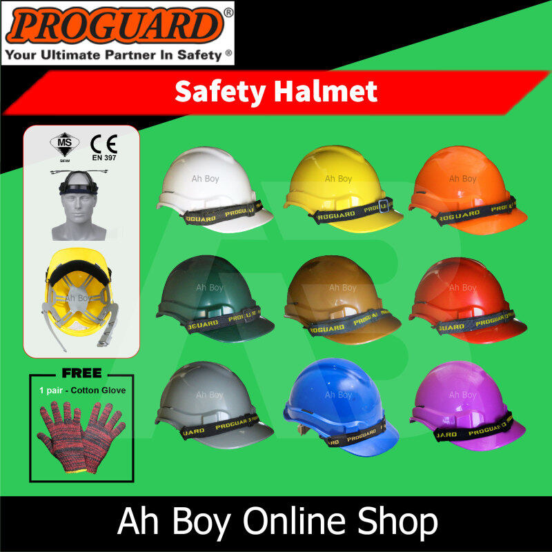 Proguard Safety Helmet (Sirim Certified) Yellow, White, Blue, Red, Orange, Green, Grey, Purple, Brown FOC Cotton Glove