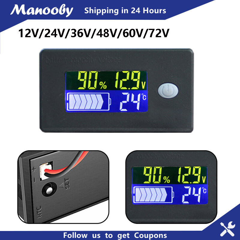 Manooby Battery Capacity Indicator Voltage Li-ion Lead acid Battery Tester LCD Temperature Voltmeter Gauge