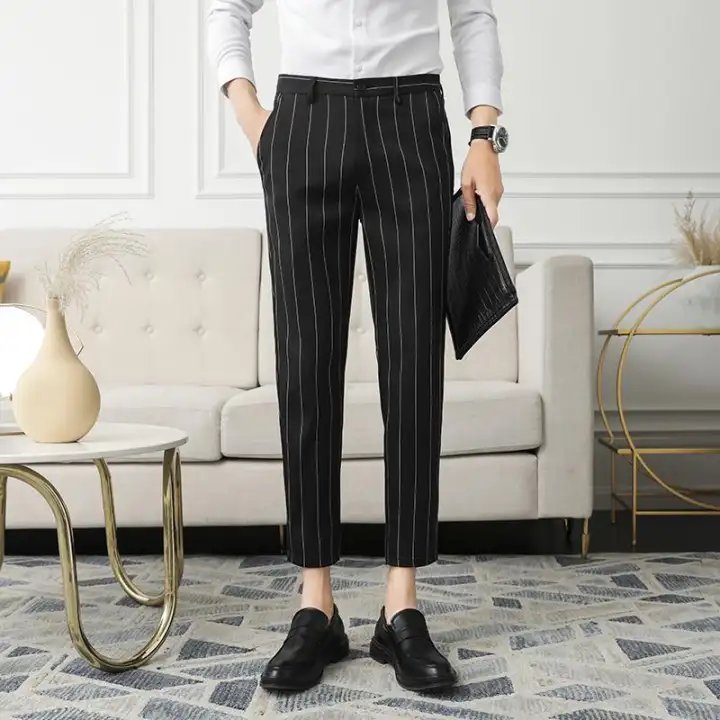 mens casual plaid cropped pants