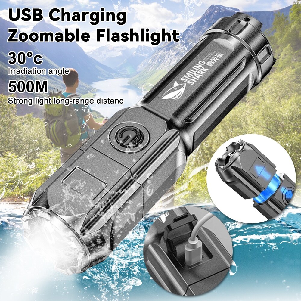 3 Modes Portable Rechargeable Flashlight LED Strong Light Outdoor Flashlight Zoom Flashlight USB Rechargeable Flashlight Waterproof Camping