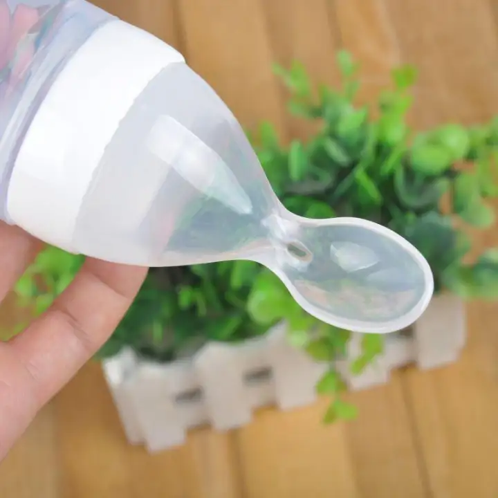 Newborn Baby Squeezing Feeding Bottle Silicone Training Rice Spoon