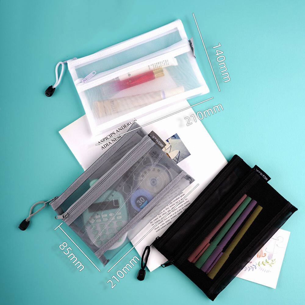 bóp viết túi đựng bút 铅笔盒 笔袋 MMLUCK Hộp Đựng Bút Chì Nylon Đôi Đơn Giản Hộp Bút Tài Liệu Túi Đựng Mỹ Phẩm Hồ Sơ Trong Suốt Túi Đựng Bút Chì Lưới Đôi Đồ Dùng Văn Phòng Phẩm Trường Học