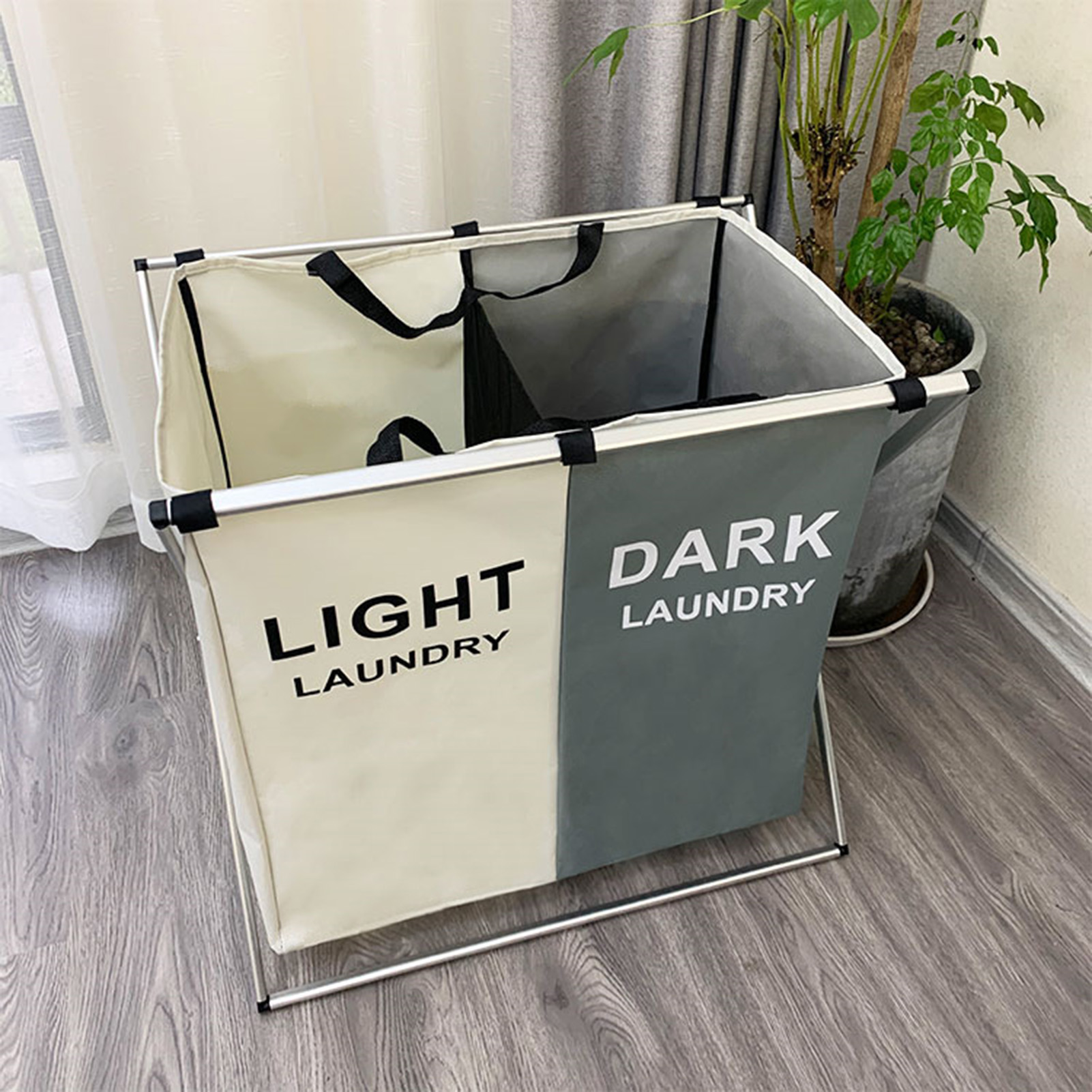 mandari Laundry Hamper X-shaped Frame Design Large Capacity Durable Multi-compartment Clear Print Multi-Functional 2/3 Girds Oxford Cloth Dirty Laundry Basket Household Supplies Laundry Storage Container