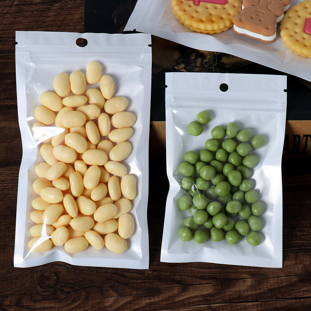 Bộ 100 Ngọc Trai Túi Ziplock Trắng/Trong Suốt Tự Hàn Kín Dây Kéo Nhựa Bán Lẻ Túi Túi Bảo Quản