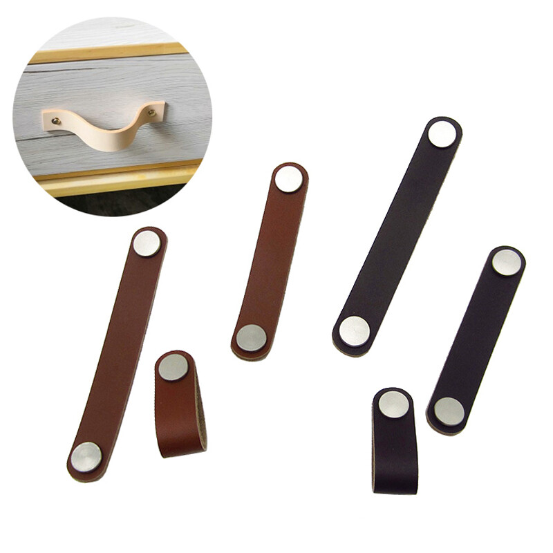 2sql Leather Leather Strap Furniture Hardware Cabinet Cupboard Handle Dresser Drawer Pull Door Kitchen Brown Wardrobe Knobs