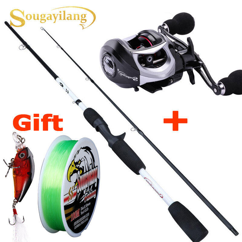 Sougayilang Fishing Rod Reel Set 2 Section Carbon Casting Fishing Rod with 18 + 1BB Baitcast Fishing Reel Combo - Fishing Line and Lure Free As Gift