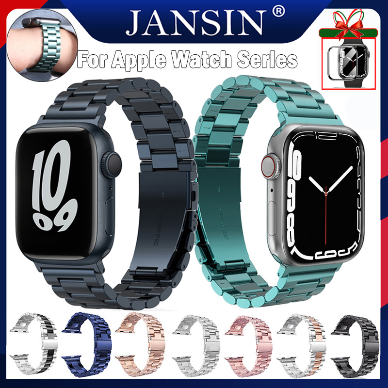Dây đeo kim loại cho apple watch 7 45mm 41mm dây đeo bằng thép không gỉ cho apple watch series 7 6 se 5 4321 phim bảo vệ màn hình 41mm 44mm