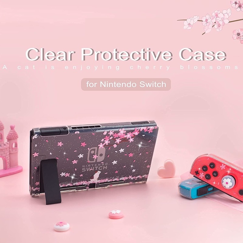 Ốp Mềm Kim Tuyến Sakura Vỏ Bảo Vệ Vỏ Bọc Lấp Lánh Cho Nintendo Switch NS JoyCon Miếng Bảo Vệ Pha Lê + 2 Miếng Kẹp Ngón Tay Cái