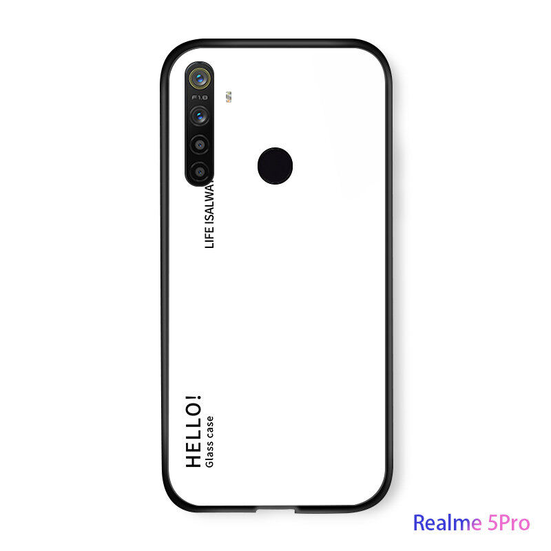 UCUC Phone case For Realme 5 Pro casing hp Real me5 Pro Luxury Aurora Rainbow  Hello  Casing Gradient Cover Glossy Tempered Glass Case Casing