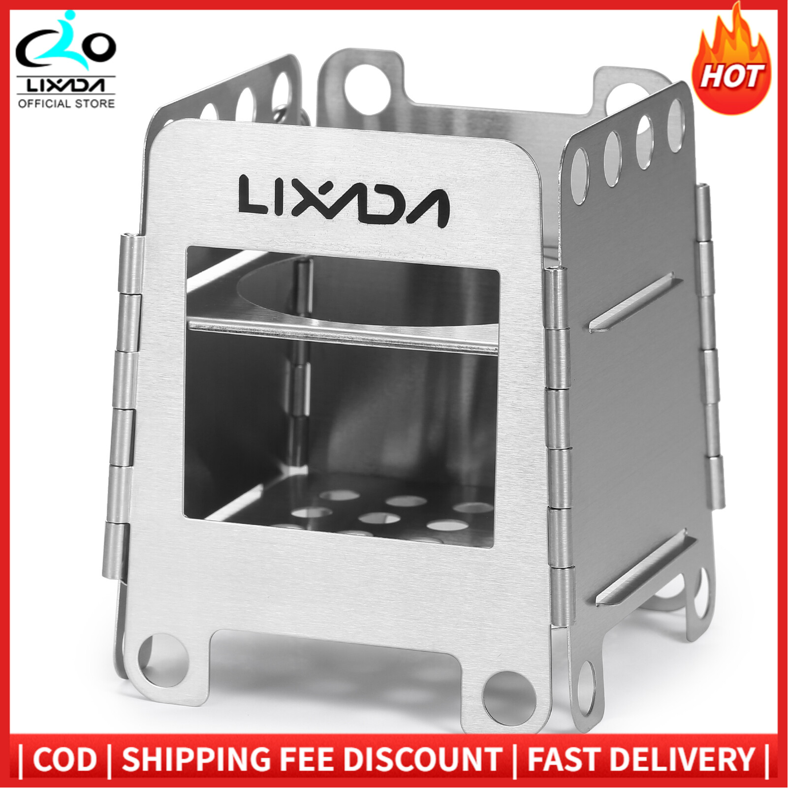 Lixada Portable Stainless Steel Lightweight Folding Wood Stove Pocket Stove Outdoor Camping Cooking Picnic Backpacking Stove