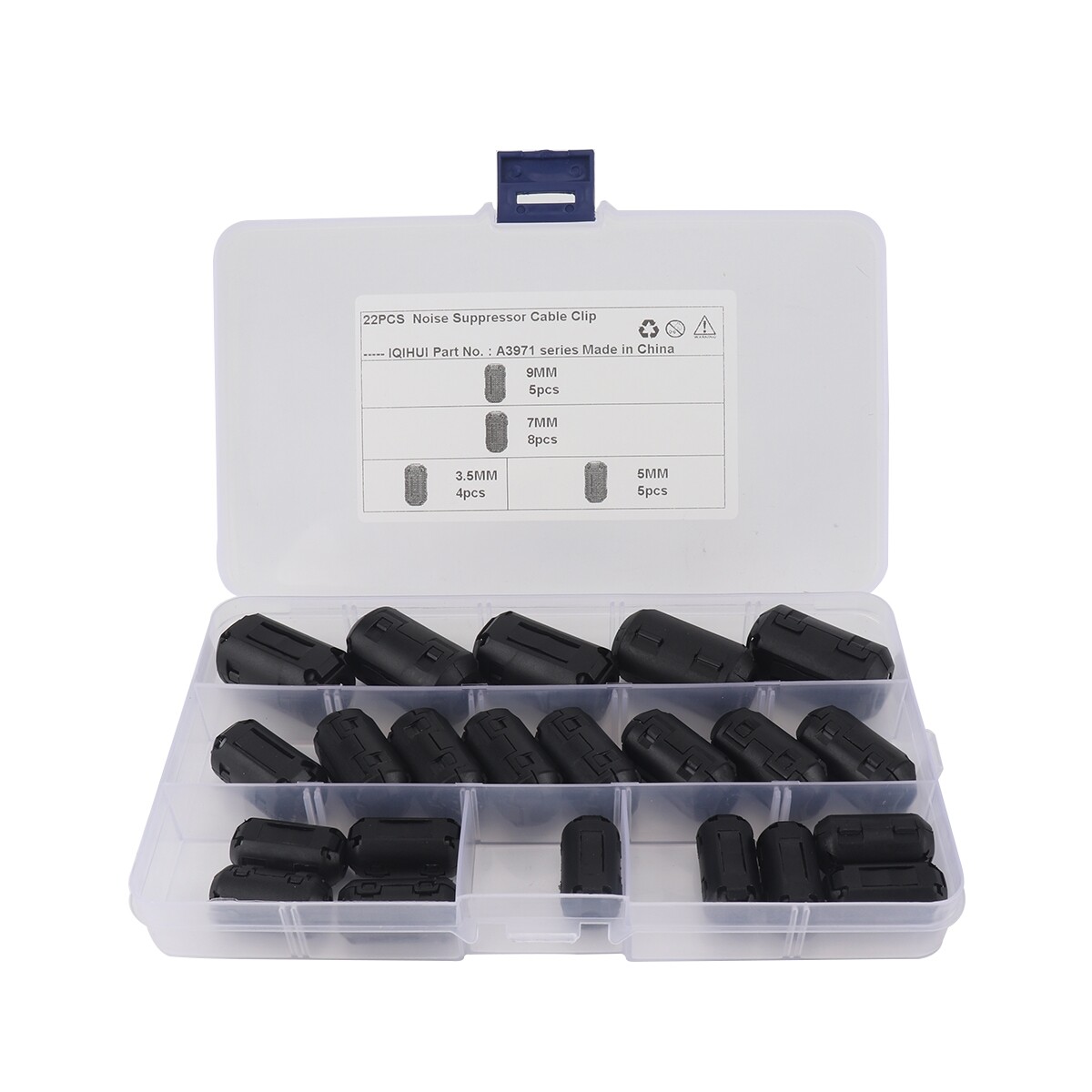 22 PCS 3.5mm/5mm/7mm/9mm Anti-interference Degaussing Ring Ferrite Ring Cable Clip Core Noise Suppressor Filter