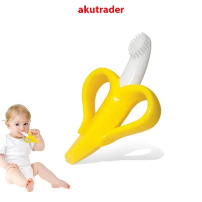 2 in 1 Banana Baby Teether and Toothbrush Silicone Teether Toothbrush Fruit Teether Teethers