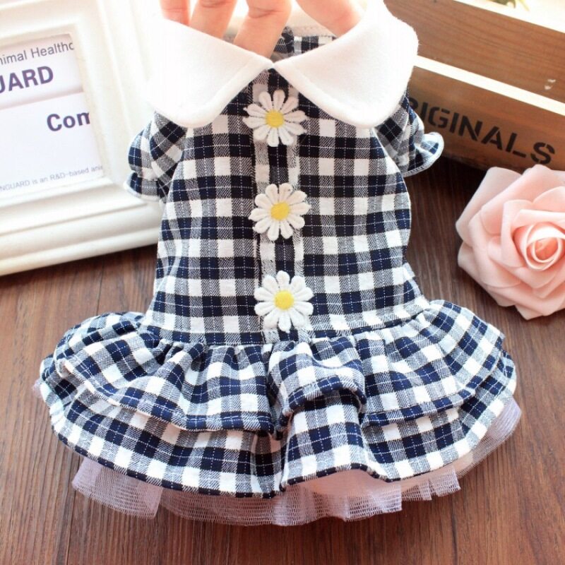 DY Yêu Chó Quần Áo Chó Công Chúa Lưới 3D Thêu Hoa Cúc Graze Tutu Váy Cho Chó Nhỏ Mèo