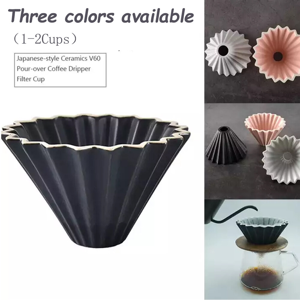 【Ready Stock+100% Original】1pc 3 colors ceramics origami sytle V60 filter cup coffee dripper 1-2cups for barista