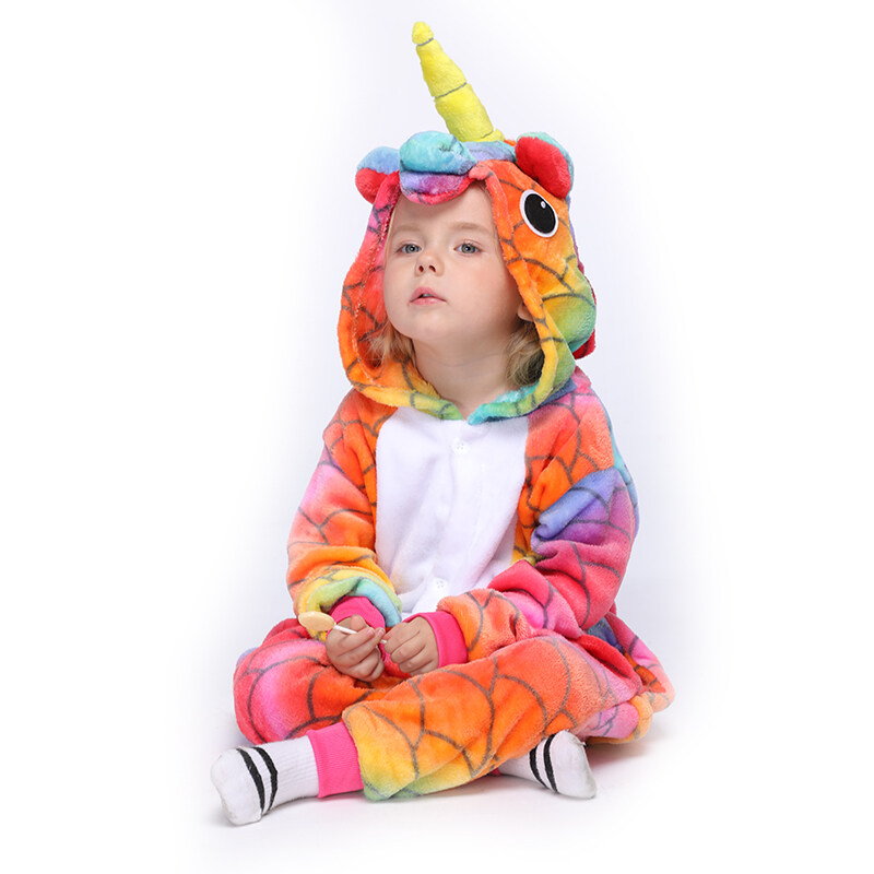 Áo Liền Quần Trẻ Em Kigurumi, Đồ Ngủ Kỳ Lân Cho Trẻ Em Vải Flanen Hoạt Hình Động Vật Trang Phục Trẻ Em, Mùa Đông Licorne Jumpsuit