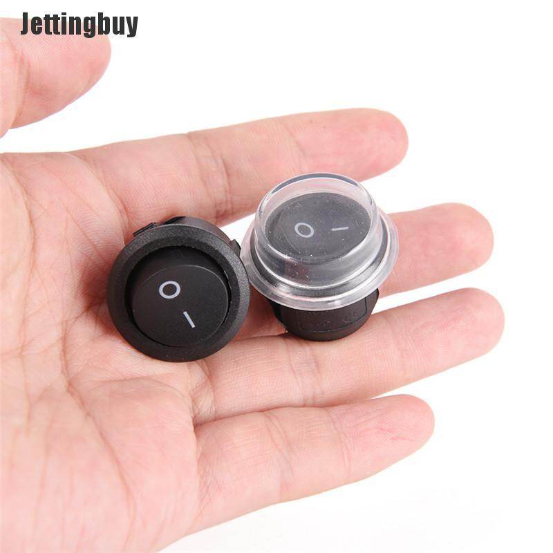 Jettingbuy [The Encounters] Công Tắc Bật Tắt Rocker Ô Tô Hình Tròn SPST Bật Tắt 2 Chân + Vỏ Chống Nước