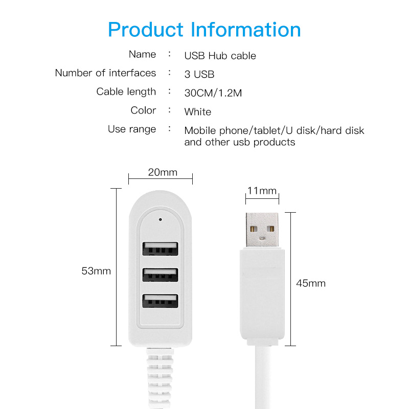 FONKEN Cáp Hub USB 3 Cổng Tốc Độ Cao Mini 3 Trong 1 Truyền Dữ Liệu Thiết Bị Bộ Chia Cổng USB Sạc Đối Với Máy Tính PC Máy Tính Xách Tay Máy Tính Xách Tay