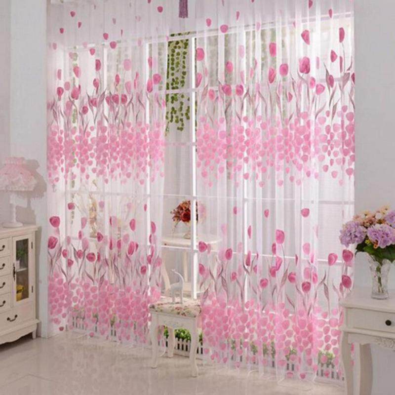 Rèm Cửa Sổ Cửa Sổ Vải Voan In Họa Tiết Hoa Tulip Lãng Mạn 100X200Cm Bảng Điều Khiển Rèm Mỏng