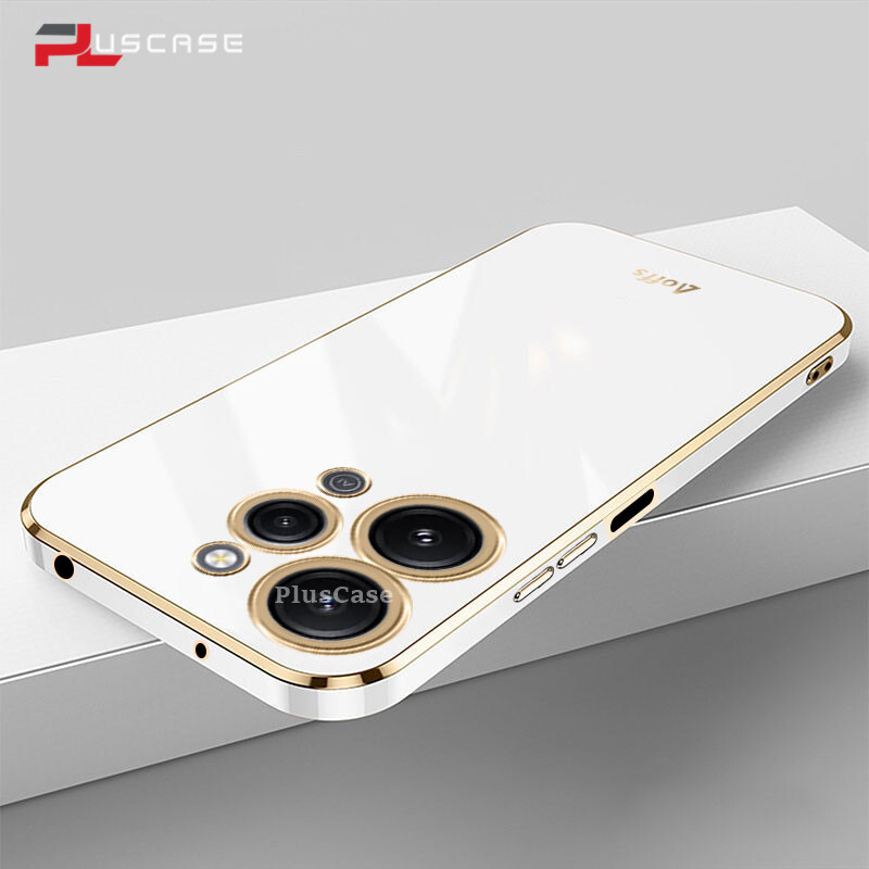 PlusCase for Xiaomi Redmi 12 4G 6D Plating Soft Case Lens Protector Square Frame Silicone Glossy Shockproof Phone Back Cover