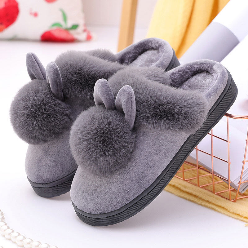 Renben slippers thick mellowed floor timber warm winter for couple men women ear long cotton slippers
