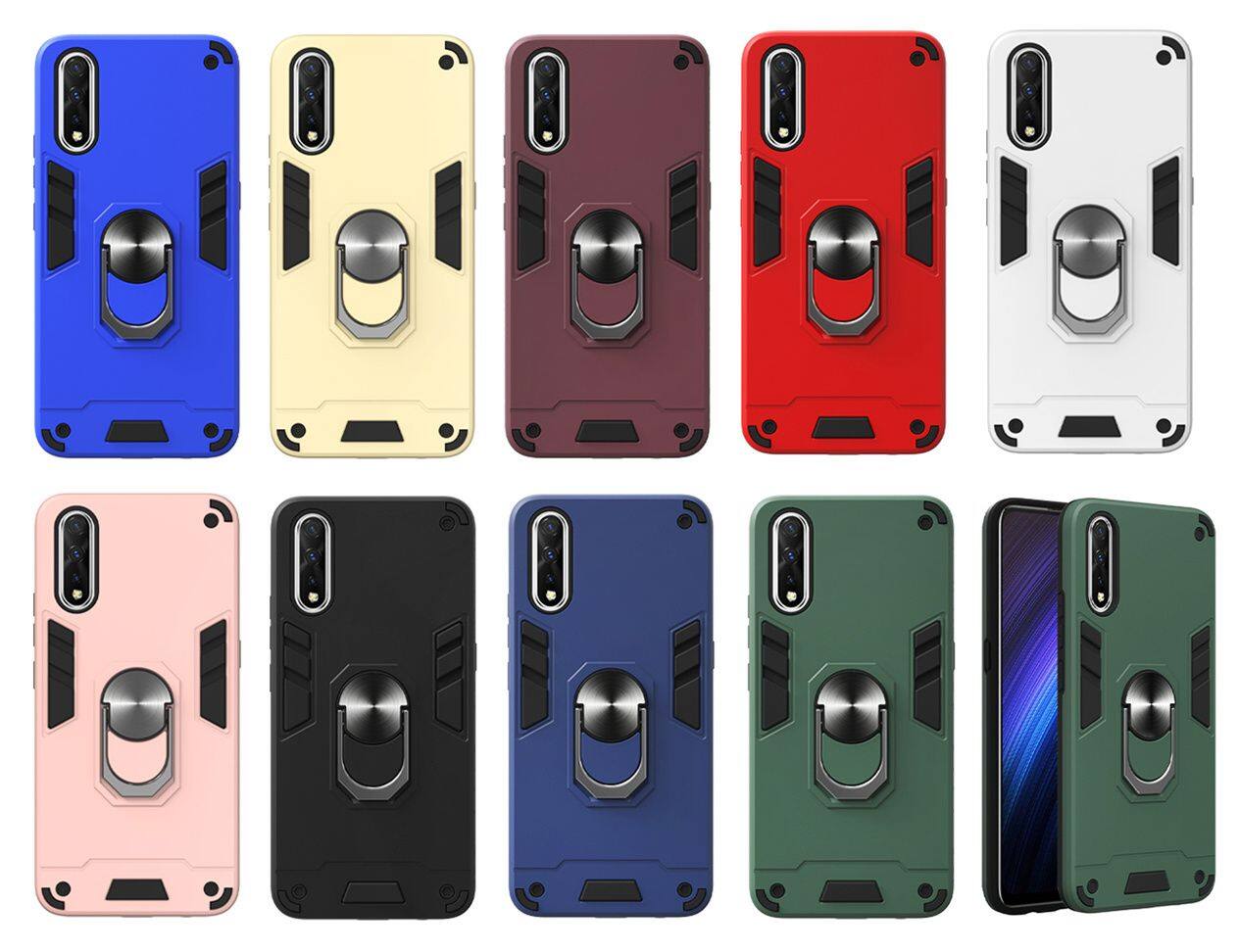 For LG G8X ThinQ (6.4 ) Case, 2in1 Soft Silicone TPU and Hard PC Shockproof Rotating Ring Bracket Support Stand Back Cover Phone Casing
