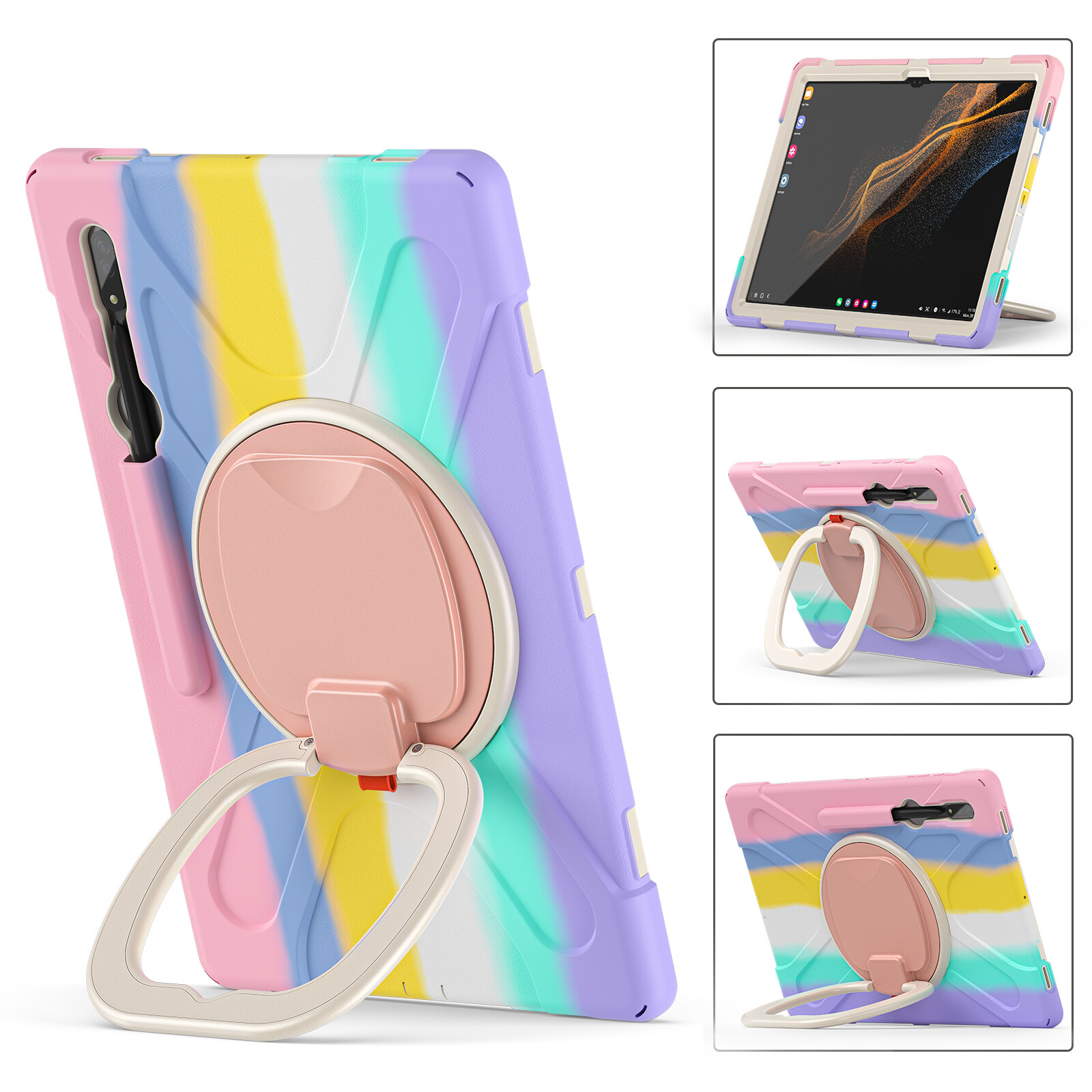 360 Degree Rotating Handle Stand Bracket Shoulder Strap Heavy Duty Rugged Shockproof Case Cover for Samsung Galaxy Tab S9 Ultra 14.6 inch 2022/Tab S9 Plus/Tab S9 FE Plus/Tab S8 Ultra/Tab S8 Plus/Tab S7 FE/Tab S7 Plus/Tab A9 Plus/Tab A8/Tab A7/Tab S6 Lite