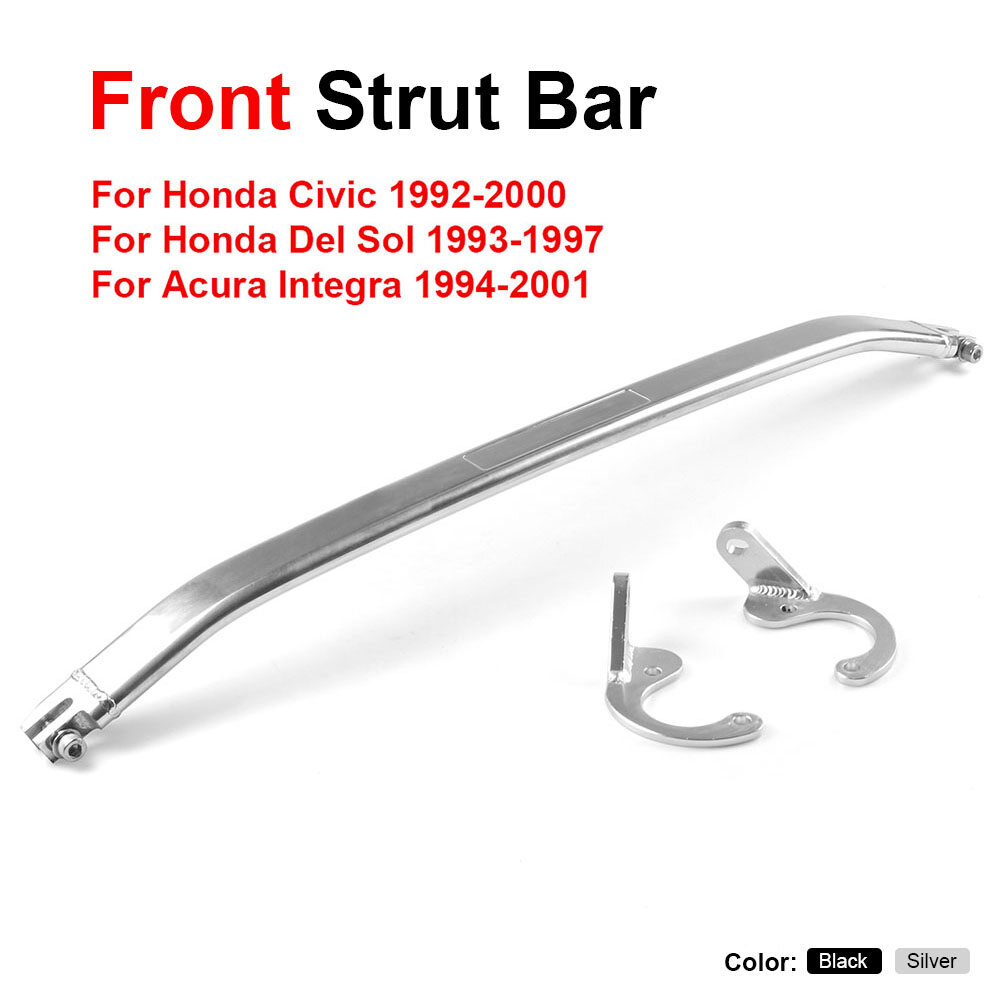 Silver front upper strut brace tie bar rear kit for honda civic 92-95 eg ek/93-97 del sol/94-01 integra dc2 front strut bar