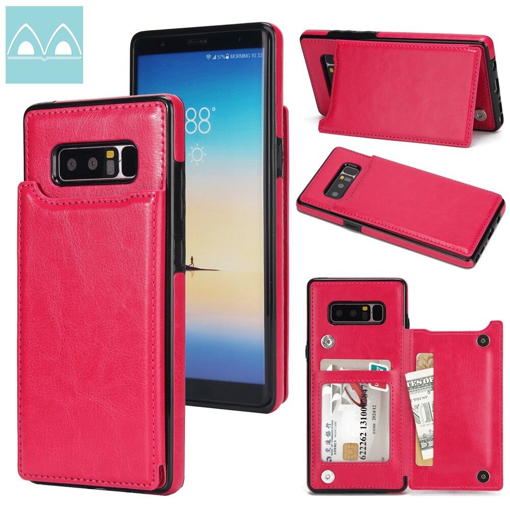 For Samsung Galaxy Note 8 Wallet Case with Card Holder PU Leather Kickstand Double Magnetic Clasp Shockproof Cover Casing