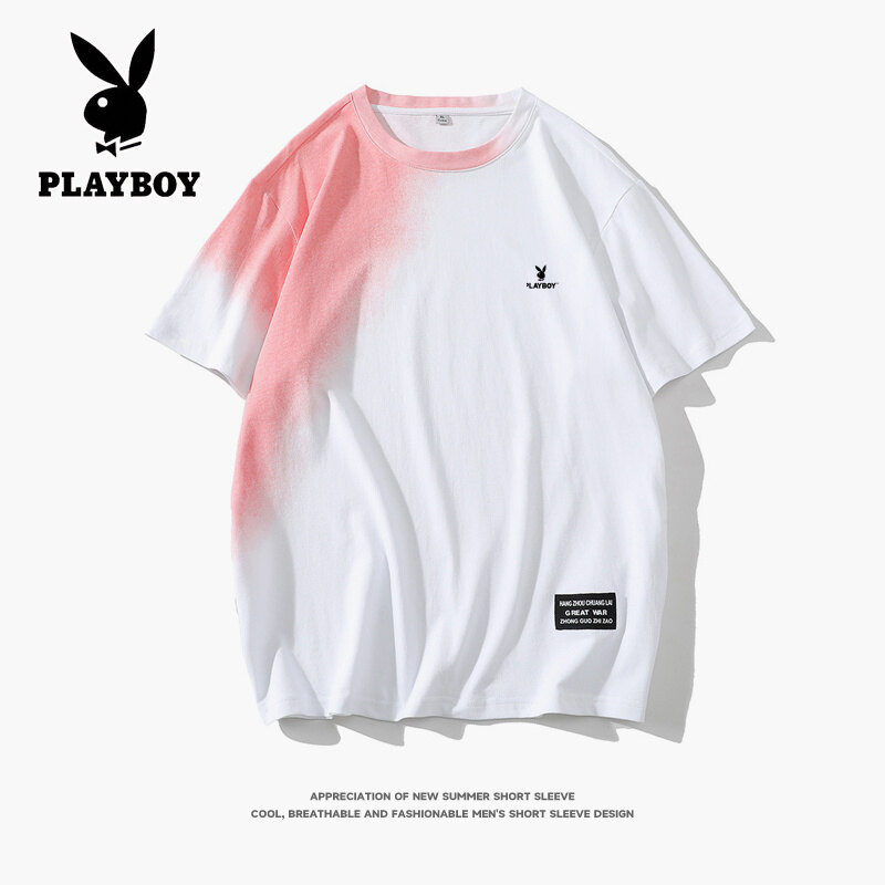 PLAYBOYMen's Fashion Short Sleeve T-shirt Round Neck Casual Gradient T-shirt Top Men's