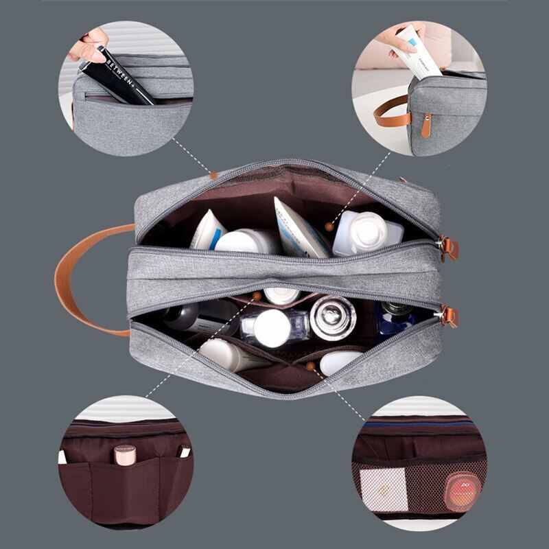 Men's Toiletry Storage Bag Double Layer Toothpaste Cleanser Stuff Organizer Pouch Bathroom Waterproof Zipper Toothbrush Hangbag