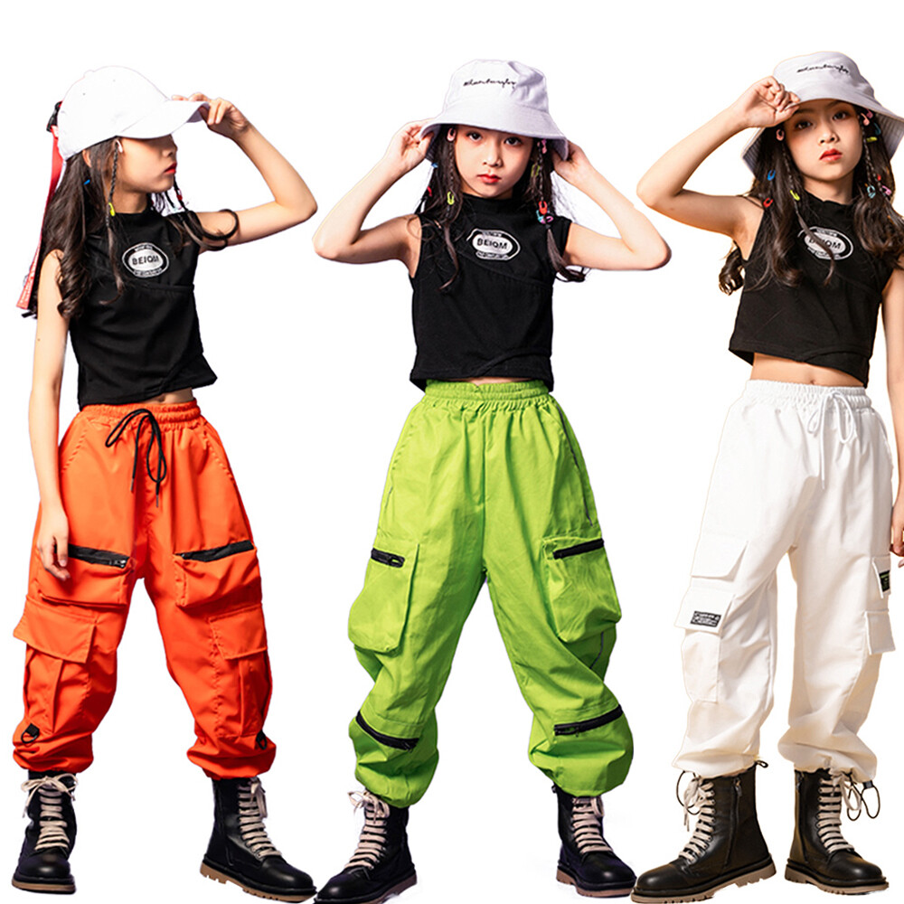 Lolanta Kids Girls Sleeveless Crop Tops Or Cargo Pants Clothes Children Hip Hop Dance Workout Outfits