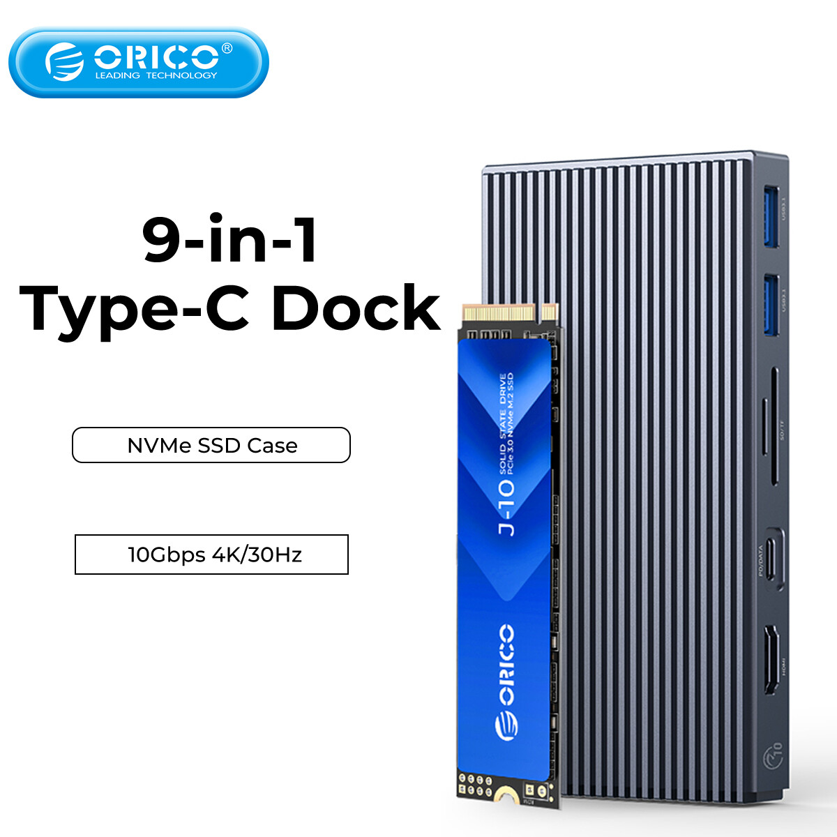 Orico usb c hub with external m.2 nvme ssd enclosure to 4k30hz usb 3.1 10gbps pd100 charging rj45 adapter type-c docking station