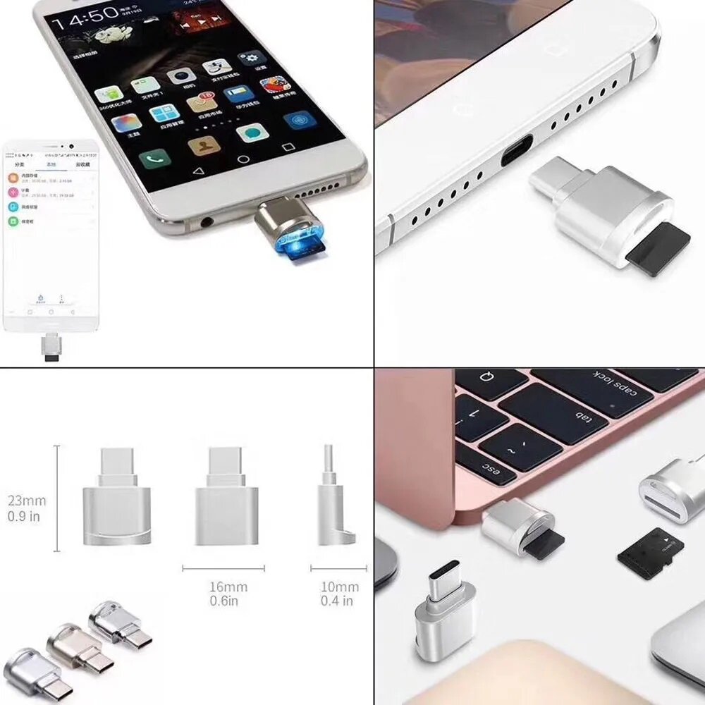 Ecily USB 3.1 Type-C Đầu đọc thẻ Bộ chuyển đổi OTG kim loại USB 3.1 Loại C Micro SD Đầu đọc thẻ TF Đầu Đọc Thẻ Bộ chuyển đổi OTG bộ chuyển đổi cho điện thoại máy tính