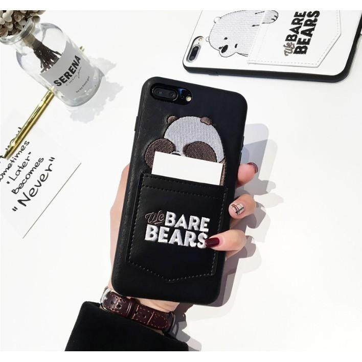 DQ Beruang Kartun Lucu Bordir Kulit Casing Ponsel dengan Saku Kartu untuk iPhone Spesifikasi: IPhone6 (4.7)