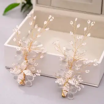 1set Handmade Bride Jewelry Shiny Crystal Hair Clip And Earrings