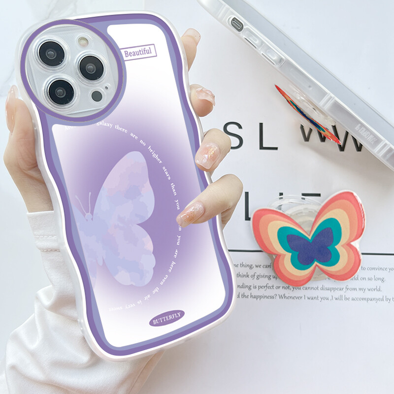 PMP Casing Case For Samsung Galaxy Note 10 Note 10 Plus Note 10 Plus 5G Note 20 Note 20 Ultra (With Free Holder) Fashion Soft Wavy Phone Case Beautiful Butterfly Cartoon Shockproof Cellphone Casing Full Cover Camera Protection