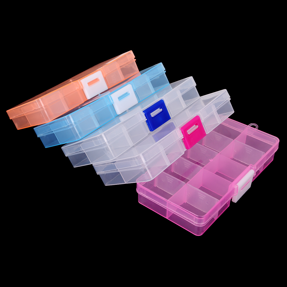 10 Slots Adjustable Transparent Jewelry Storage Box Ring Earring Beads Portable Plastic Organizer Case Bins