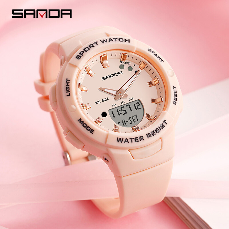 Sanda Waterproof Luxury Women Watch Original Sports Fashion Outdoor Casual Women Dual Display Multi-function Digital Womens Watch Malaysia