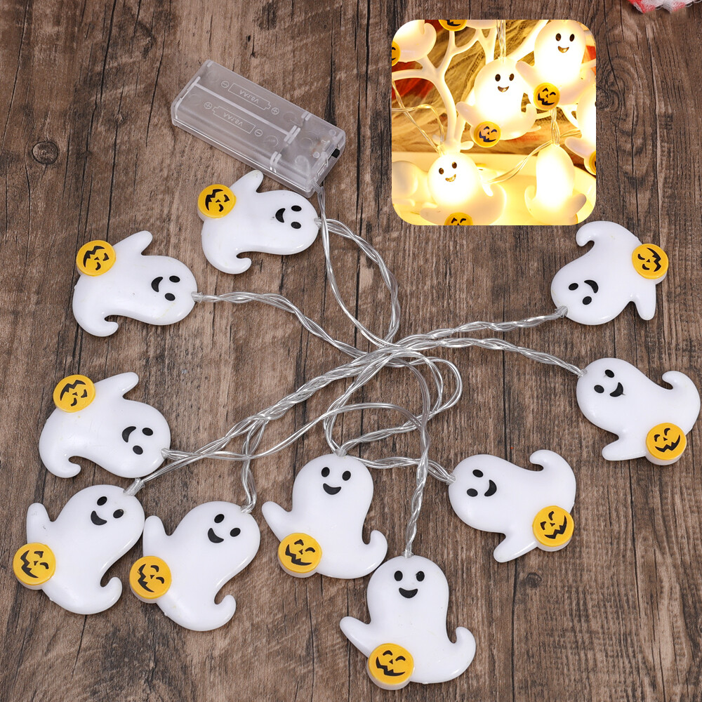 2m 10 Lights Cute Ghost Pumpkin LED Light String White Light Warm Light Halloween Atmosphere Decorative Light String Battery Powered