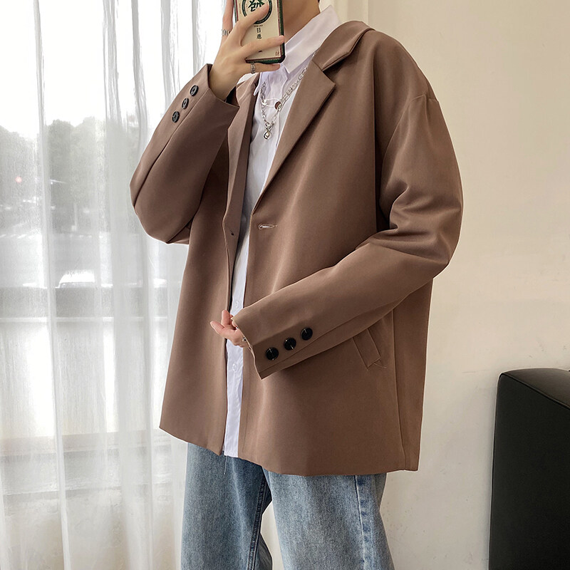 Han Edition Nhỏ Sang Trọng Mùa Thu Phù Hợp Với Nam Rộng Gió Đẹp Trai Joker Màu Trơn Quần Áo Giải Trí Dk Áo Khoác Dạ Đồng Phục