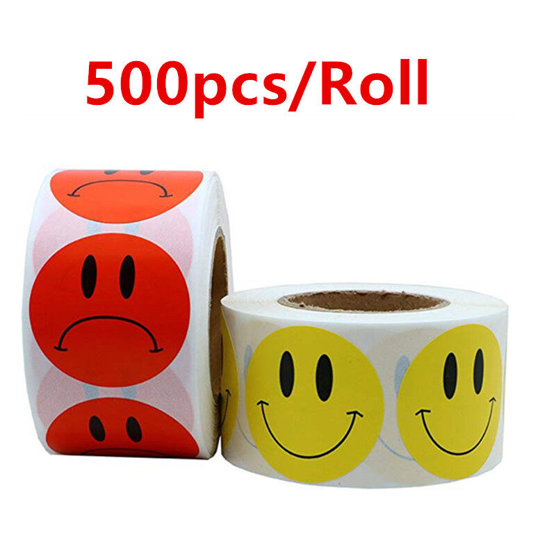 500pcs/Roll smile yellow face or Red Sad Face Stickers 1 inch Round Per Roll for school teacher kids reward sticker decal