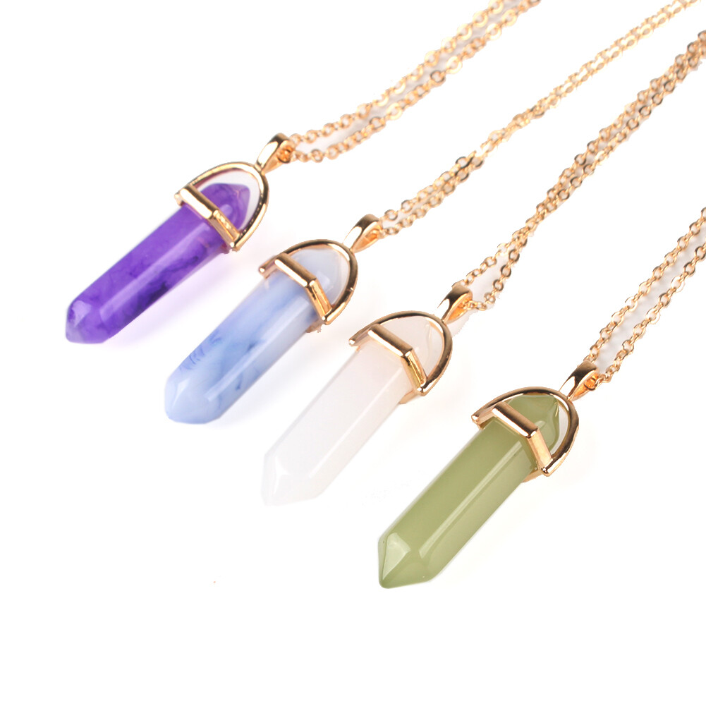 1pc Crystal Opals Natural Stone Quartz Pendants Necklace Double Layer Choker Jewelry