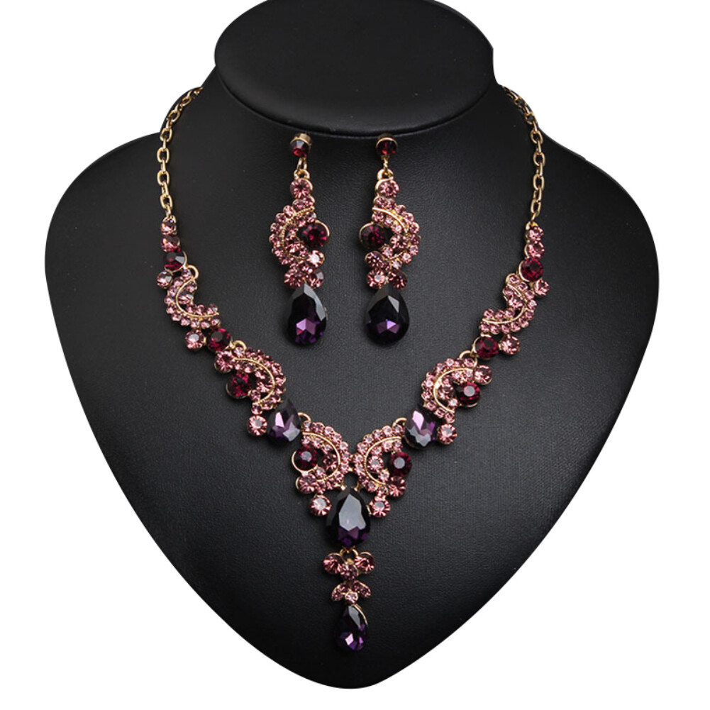 Talent Star Luxury Women Rhinestone Pendant Chain Necklace Stud Earrings Wedding Jewelry Set