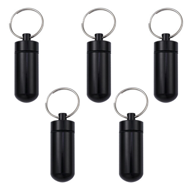 5 Pcs Tahan Air Aluminium Aloi Pil Case Kotak Pil Wadah Pil Botol Wadah dengan Gantungan Kunci untuk Memegang Aspirin Obat