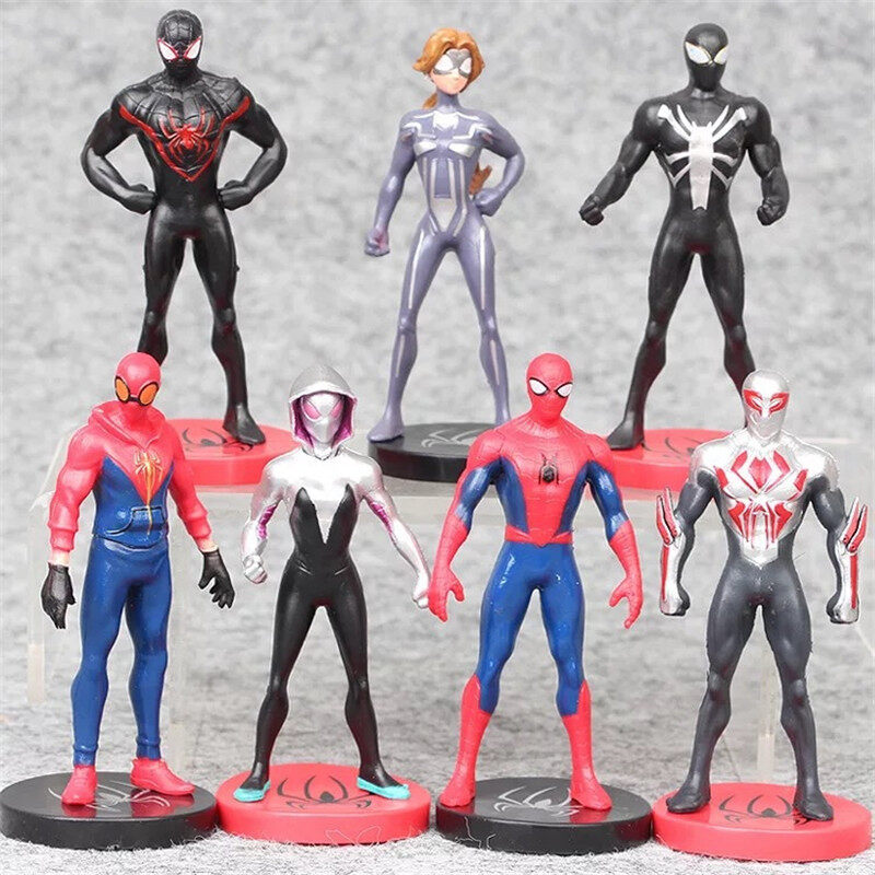 7pcs/set Marvel Spiderman Action Figure Plastic Captain Marvel Spider-Man Doll Children Toy Cake Decoration