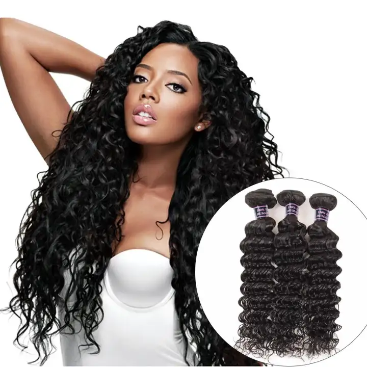 3 Bundles Brazilian Deep Wave Human Hair Weave Bundles 300g For